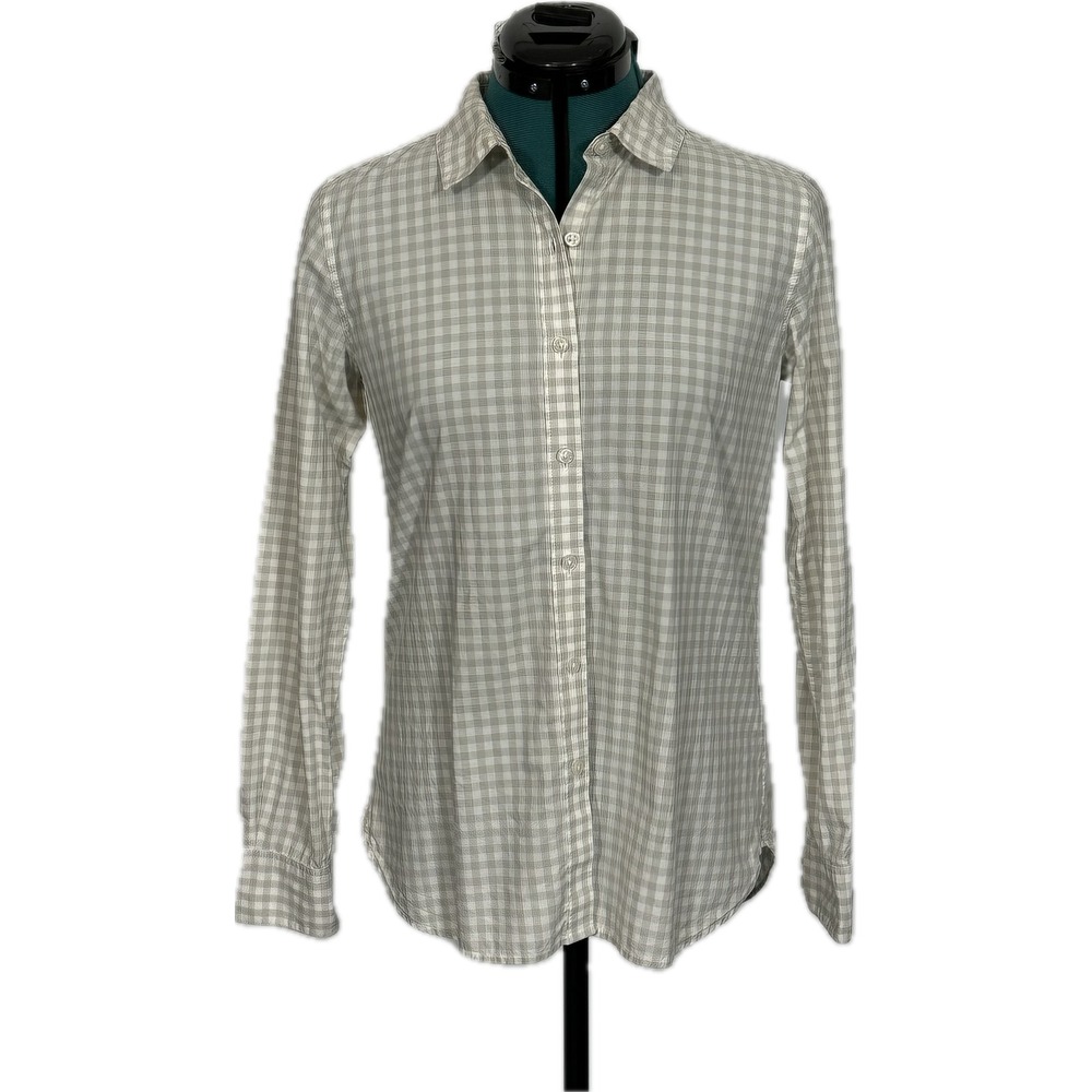 Garnet Hill Grey White Gingham Organic Pima Cotton Button Down Shirt Sz‎ 2 45342